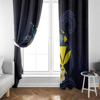 Hawaiian Whale and Kanaka Maoli Symbol Window Curtain Hibiscus with Hawaii Map and Polynesian Tattoo Deep Sea Color LT03 - Polynesian Pride