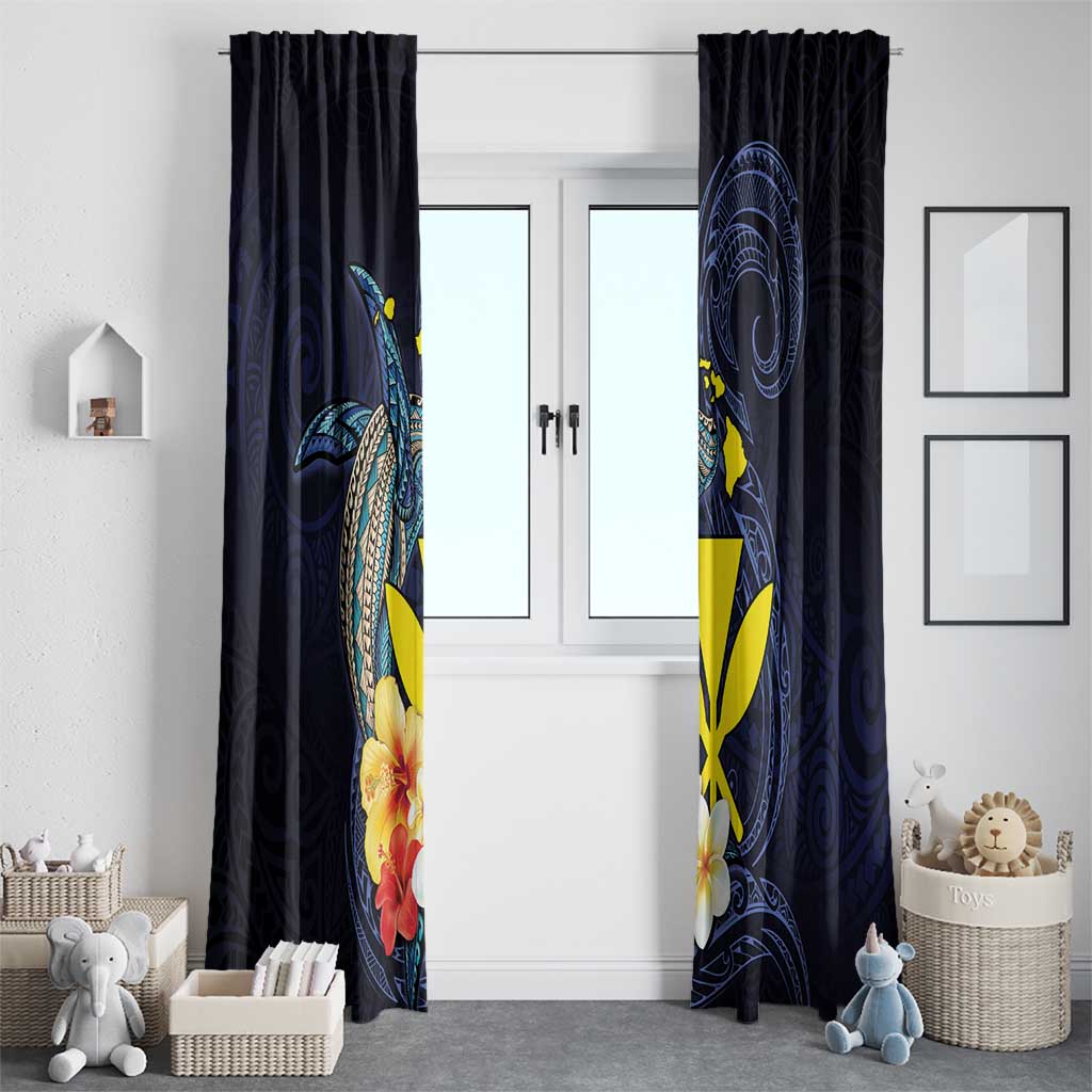 Hawaiian Whale and Kanaka Maoli Symbol Window Curtain Hibiscus with Hawaii Map and Polynesian Tattoo Deep Sea Color LT03 - Polynesian Pride