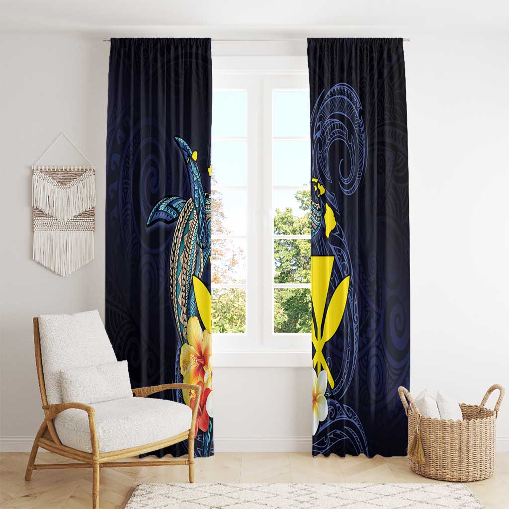Hawaiian Whale and Kanaka Maoli Symbol Window Curtain Hibiscus with Hawaii Map and Polynesian Tattoo Deep Sea Color LT03 - Polynesian Pride