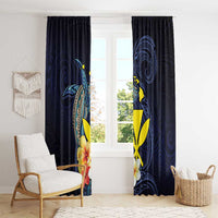 Hawaiian Whale and Kanaka Maoli Symbol Window Curtain Hibiscus with Hawaii Map and Polynesian Tattoo Deep Sea Color LT03 - Polynesian Pride
