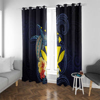 Hawaiian Whale and Kanaka Maoli Symbol Window Curtain Hibiscus with Hawaii Map and Polynesian Tattoo Deep Sea Color LT03 With Grommets Blue - Polynesian Pride