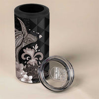 Hawaiian Whale and Volcanic Eruption 4 in 1 Can Cooler Tumbler Hibiscus and Kakau Pattern Grayscale Color LT03 - Polynesian Pride