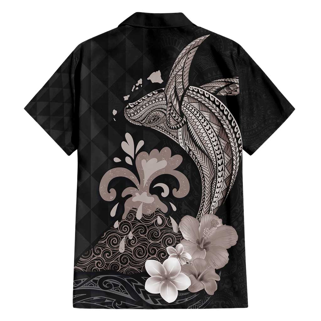 Hawaiian Whale and Volcanic Eruption Family Matching Short Sleeve Bodycon Dress and Hawaiian Shirt Hibiscus and Kakau Pattern Grayscale Color LT03 - Polynesian Pride