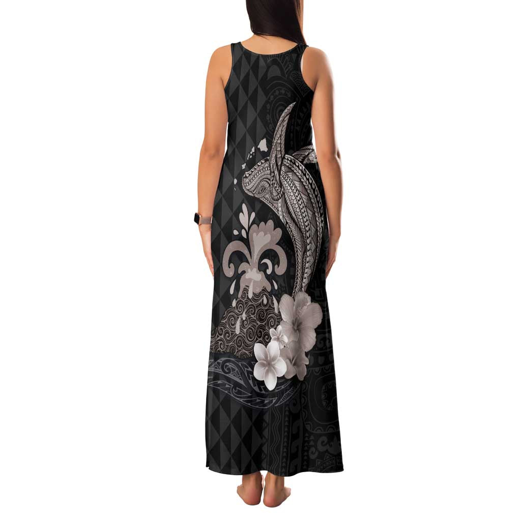 Hawaiian Whale and Volcanic Eruption Family Matching Tank Maxi Dress and Hawaiian Shirt Hibiscus and Kakau Pattern Grayscale Color LT03 - Polynesian Pride