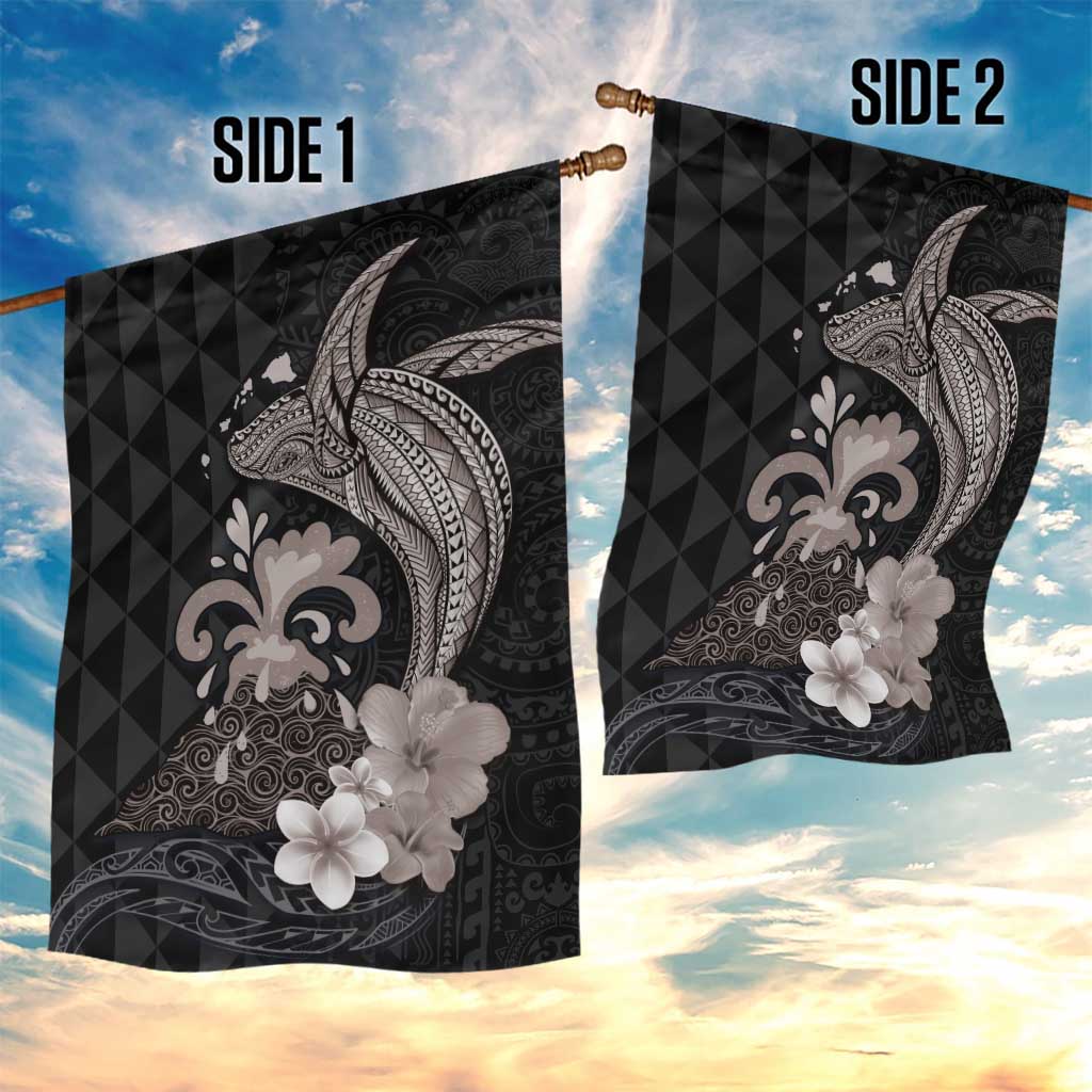 Hawaiian Whale and Volcanic Eruption Garden Flag Hibiscus and Kakau Pattern Grayscale Color LT03 - Polynesian Pride