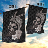 Hawaiian Whale and Volcanic Eruption Garden Flag Hibiscus and Kakau Pattern Grayscale Color LT03 - Polynesian Pride
