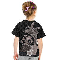 Hawaiian Whale and Volcanic Eruption Kid T Shirt Hibiscus and Kakau Pattern Grayscale Color LT03 - Polynesian Pride