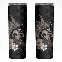 Hawaiian Whale and Volcanic Eruption Skinny Tumbler Hibiscus and Kakau Pattern Grayscale Color LT03 Black - Polynesian Pride