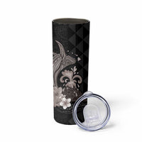 Hawaiian Whale and Volcanic Eruption Skinny Tumbler Hibiscus and Kakau Pattern Grayscale Color LT03 - Polynesian Pride