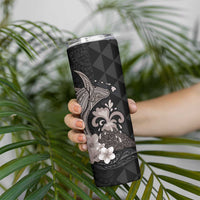 Hawaiian Whale and Volcanic Eruption Skinny Tumbler Hibiscus and Kakau Pattern Grayscale Color LT03 - Polynesian Pride