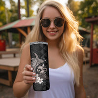 Hawaiian Whale and Volcanic Eruption Skinny Tumbler Hibiscus and Kakau Pattern Grayscale Color LT03 - Polynesian Pride