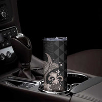 Hawaiian Whale and Volcanic Eruption Skinny Tumbler Hibiscus and Kakau Pattern Grayscale Color LT03 - Polynesian Pride