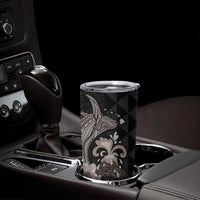 Hawaiian Whale and Volcanic Eruption Tumbler Cup Hibiscus and Kakau Pattern Grayscale Color
