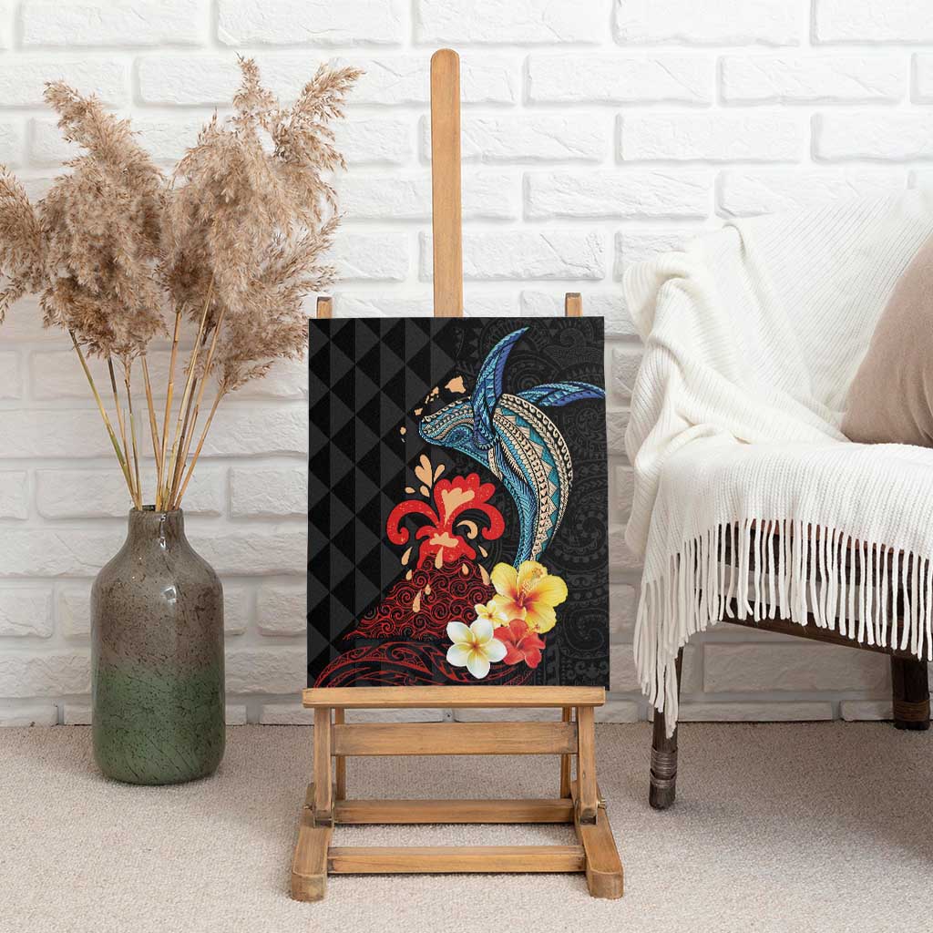 Hawaiian Whale and Volcanic Eruption Canvas Wall Art Hibiscus and Kakau Pattern LT03 - Polynesian Pride