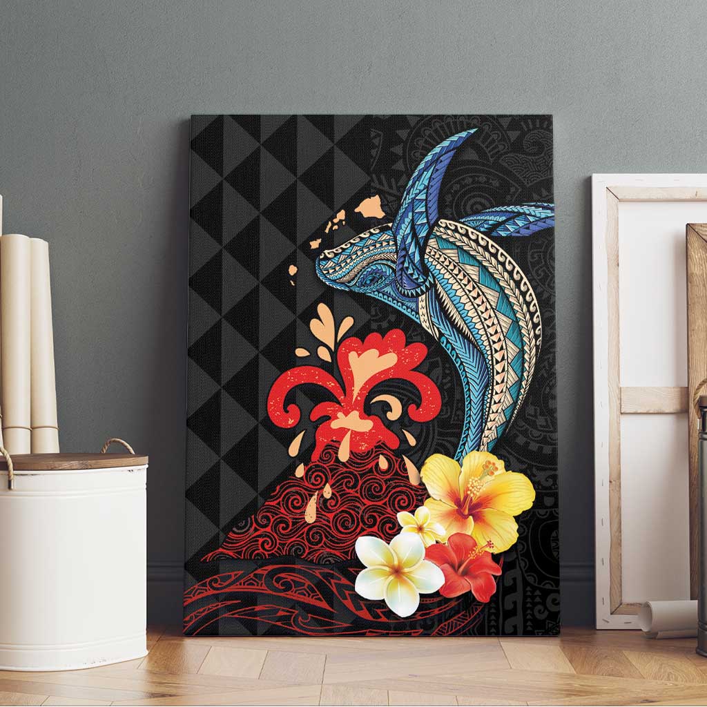 Hawaiian Whale and Volcanic Eruption Canvas Wall Art Hibiscus and Kakau Pattern LT03 - Polynesian Pride