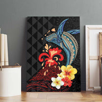 Hawaiian Whale and Volcanic Eruption Canvas Wall Art Hibiscus and Kakau Pattern LT03 - Polynesian Pride