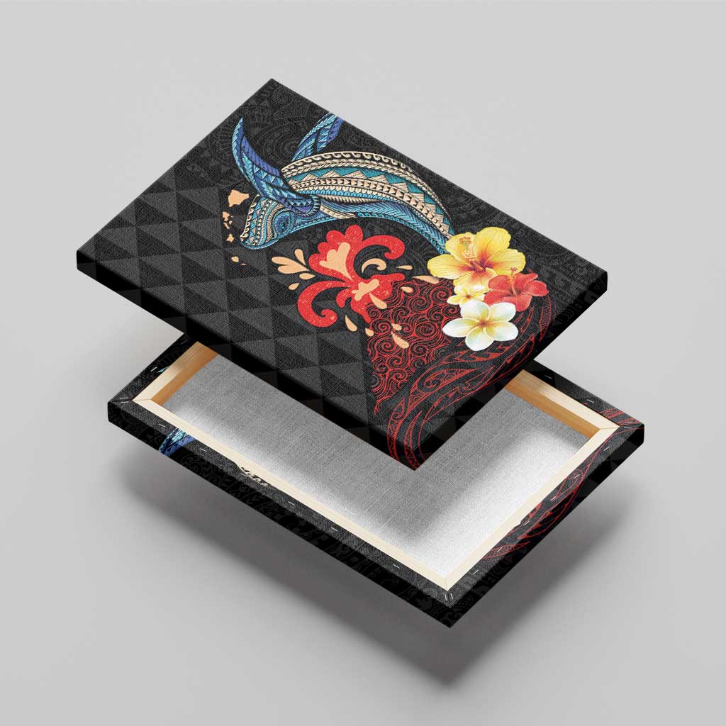 Hawaiian Whale and Volcanic Eruption Canvas Wall Art Hibiscus and Kakau Pattern LT03 - Polynesian Pride