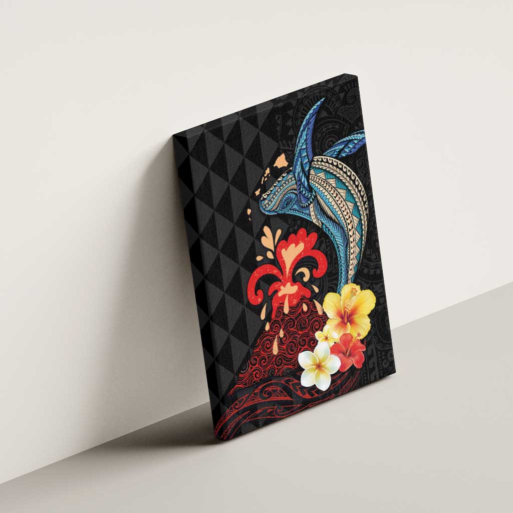 Hawaiian Whale and Volcanic Eruption Canvas Wall Art Hibiscus and Kakau Pattern LT03 - Polynesian Pride