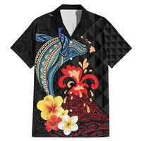 Hawaiian Whale and Volcanic Eruption Family Matching Mermaid Dress and Hawaiian Shirt Hibiscus and Kakau Pattern LT03 Dad's Shirt - Short Sleeve Black - Polynesian Pride