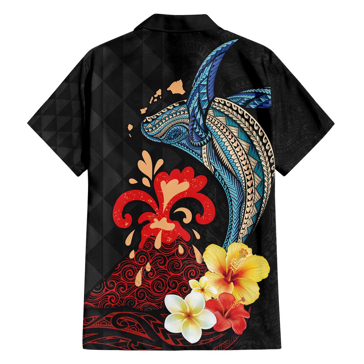 Hawaiian Whale and Volcanic Eruption Family Matching Off Shoulder Short Dress and Hawaiian Shirt Hibiscus and Kakau Pattern LT03 - Polynesian Pride