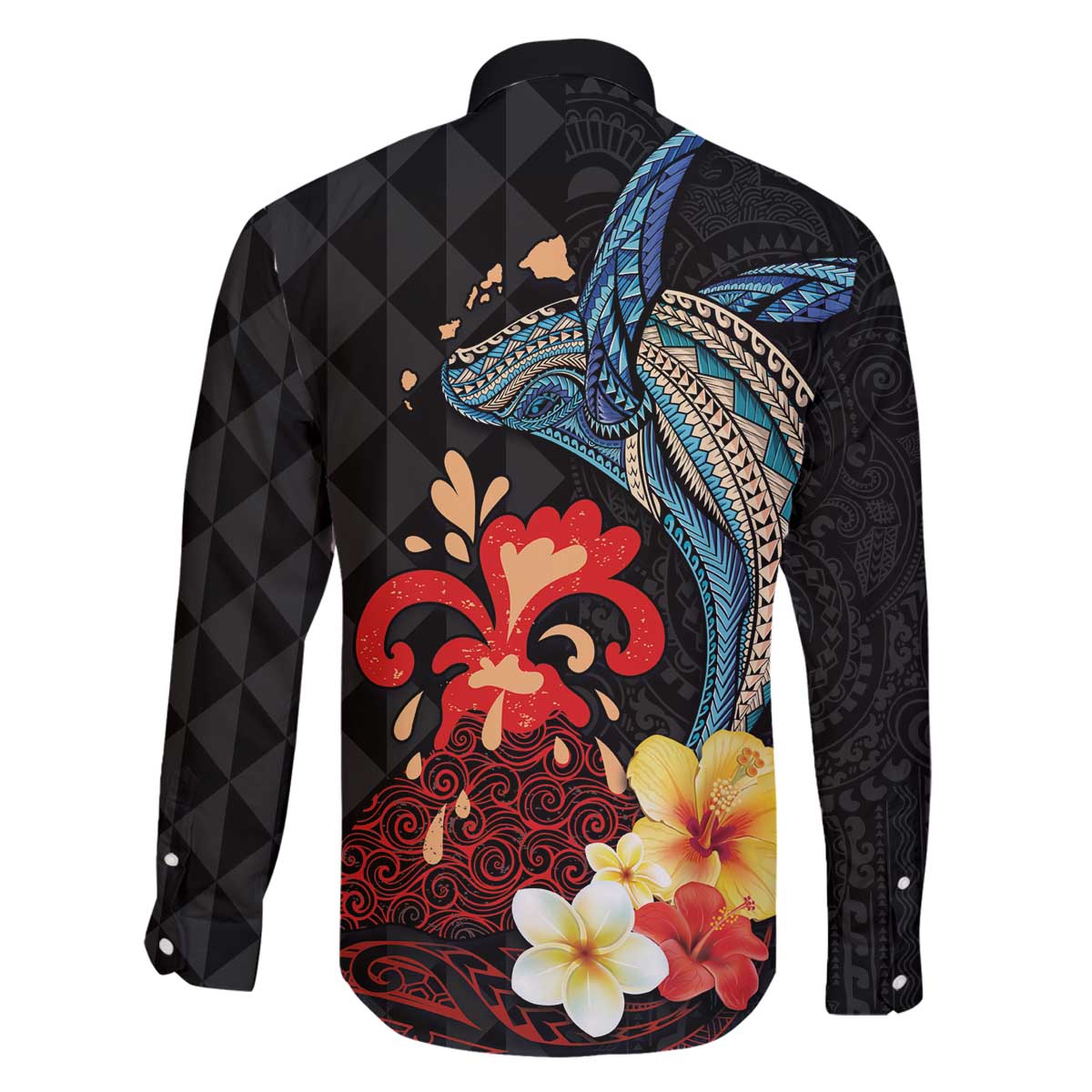 Hawaiian Whale and Volcanic Eruption Family Matching Off Shoulder Short Dress and Hawaiian Shirt Hibiscus and Kakau Pattern LT03 - Polynesian Pride