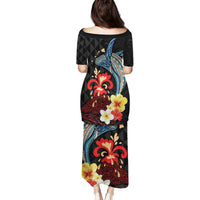 Hawaiian Whale and Volcanic Eruption Family Matching Puletasi and Hawaiian Shirt Hibiscus and Kakau Pattern LT03 - Polynesian Pride