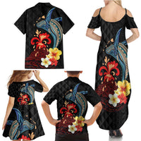 Hawaiian Whale and Volcanic Eruption Family Matching Summer Maxi Dress and Hawaiian Shirt Hibiscus and Kakau Pattern LT03 - Polynesian Pride