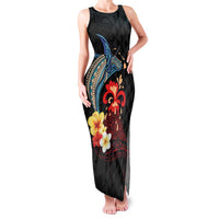 Hawaiian Whale and Volcanic Eruption Family Matching Tank Maxi Dress and Hawaiian Shirt Hibiscus and Kakau Pattern LT03 Mom's Dress Black - Polynesian Pride