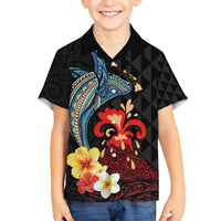 Hawaiian Whale and Volcanic Eruption Kid Hawaiian Shirt Hibiscus and Kakau Pattern