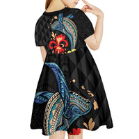 Hawaiian Whale and Volcanic Eruption Kid Short Sleeve Dress Hibiscus and Kakau Pattern LT03 - Polynesian Pride