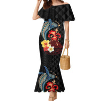Hawaiian Whale and Volcanic Eruption Mermaid Dress Hibiscus and Kakau Pattern LT03 Women Black - Polynesian Pride