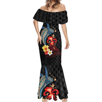 Hawaiian Whale and Volcanic Eruption Mermaid Dress Hibiscus and Kakau Pattern LT03 - Polynesian Pride
