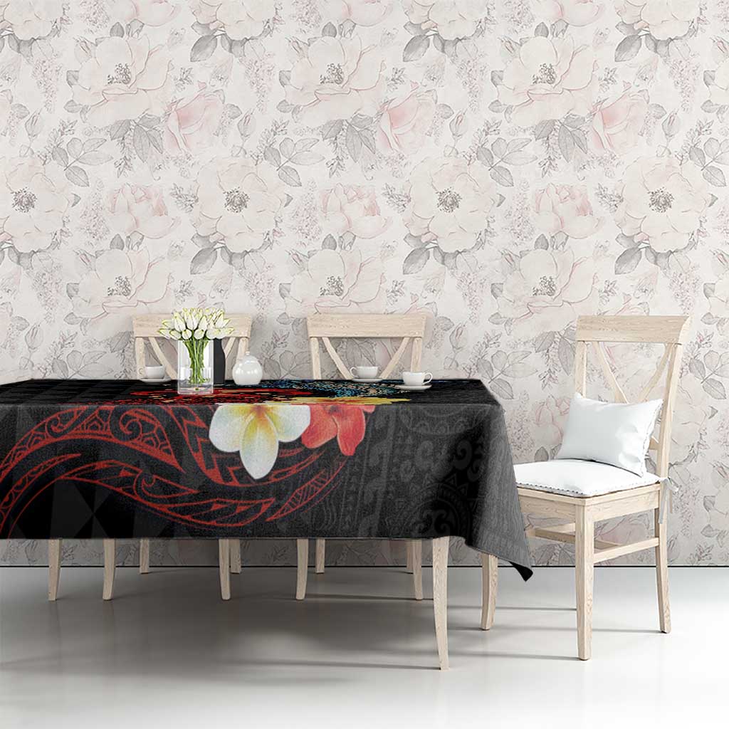 Hawaiian Whale and Volcanic Eruption Tablecloth Hibiscus and Kakau Pattern
