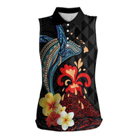 Hawaiian Whale and Volcanic Eruption Women Sleeveless Polo Shirt Hibiscus and Kakau Pattern LT03 Female Black - Polynesian Pride