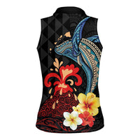 Hawaiian Whale and Volcanic Eruption Women Sleeveless Polo Shirt Hibiscus and Kakau Pattern LT03 - Polynesian Pride