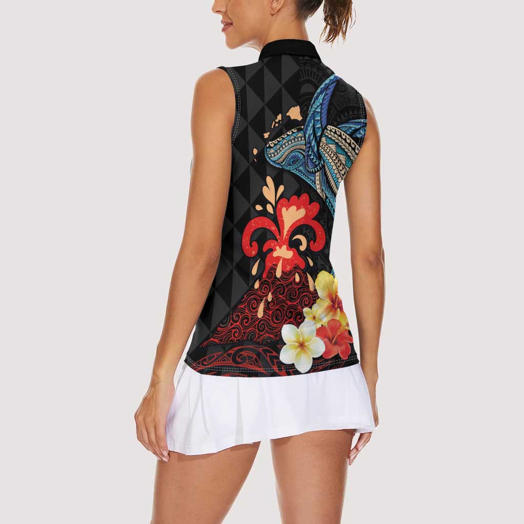 Hawaiian Whale and Volcanic Eruption Women Sleeveless Polo Shirt Hibiscus and Kakau Pattern LT03 - Polynesian Pride