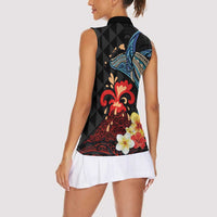 Hawaiian Whale and Volcanic Eruption Women Sleeveless Polo Shirt Hibiscus and Kakau Pattern LT03 - Polynesian Pride