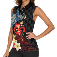 Hawaiian Whale and Volcanic Eruption Women Sleeveless Polo Shirt Hibiscus and Kakau Pattern LT03 - Polynesian Pride