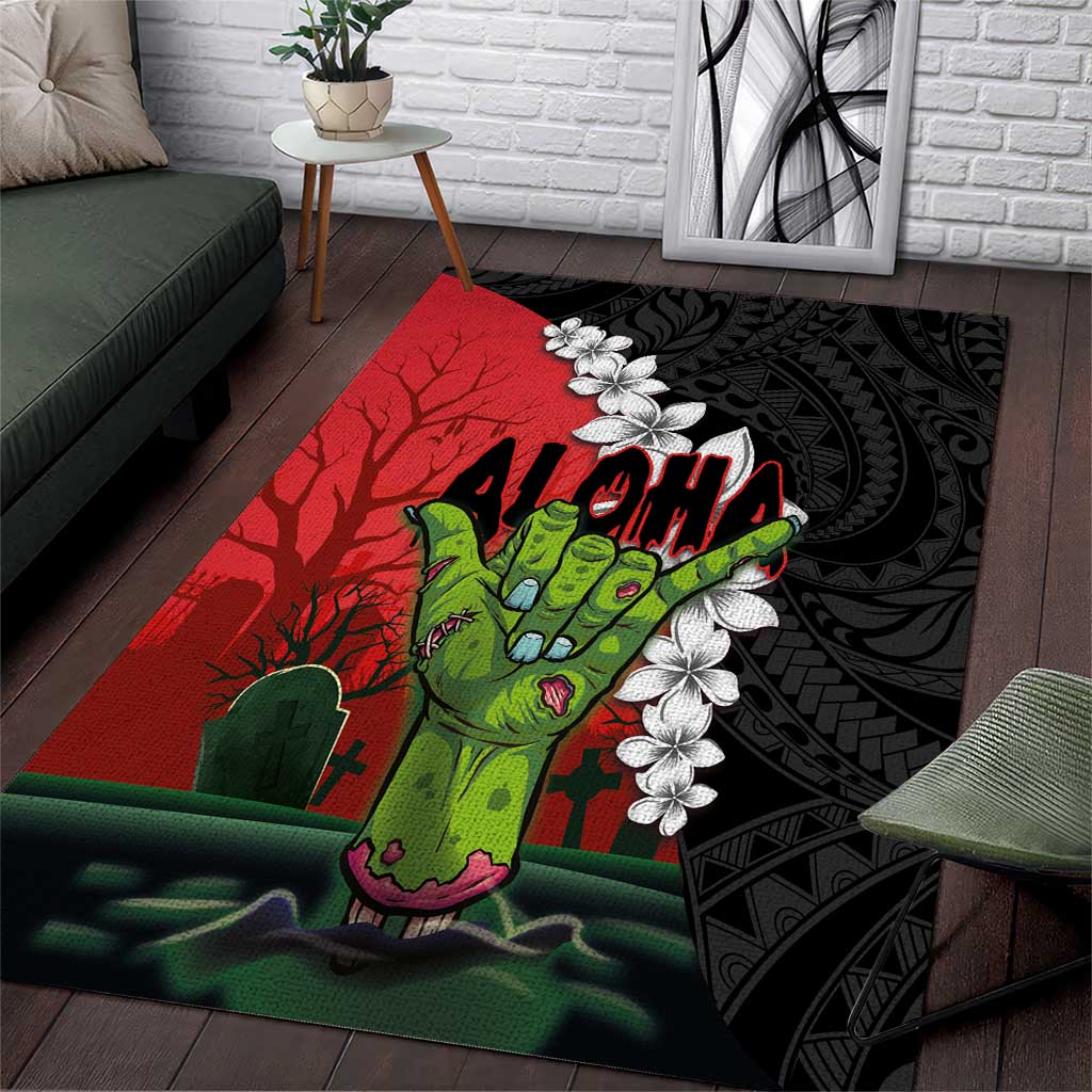 Hawaiian Halloween Area Rug Horror Shaka Hand with Plumeria and Polynesian Tattoo Blood Color LT03 Red - Polynesian Pride