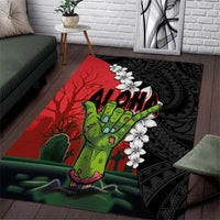 Hawaiian Halloween Area Rug Horror Shaka Hand with Plumeria and Polynesian Tattoo Blood Color LT03 Red - Polynesian Pride