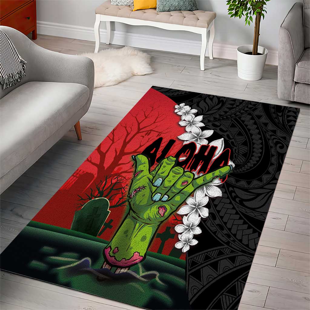 Hawaiian Halloween Area Rug Horror Shaka Hand with Plumeria and Polynesian Tattoo Blood Color LT03 - Polynesian Pride