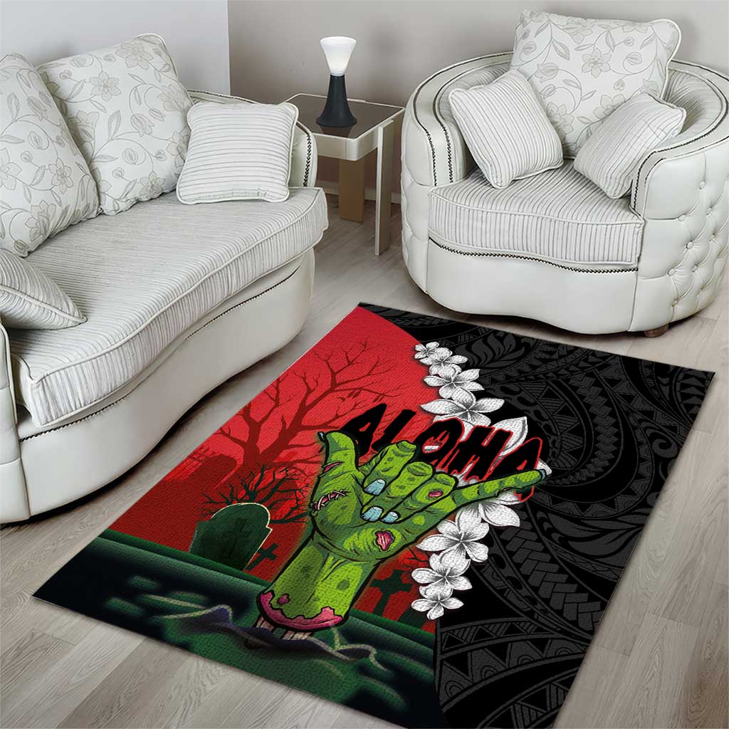 Hawaiian Halloween Area Rug Horror Shaka Hand with Plumeria and Polynesian Tattoo Blood Color LT03 - Polynesian Pride
