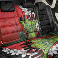 Hawaiian Halloween Back Car Seat Cover Horror Shaka Hand with Plumeria and Polynesian Tattoo Blood Color LT03 - Polynesian Pride