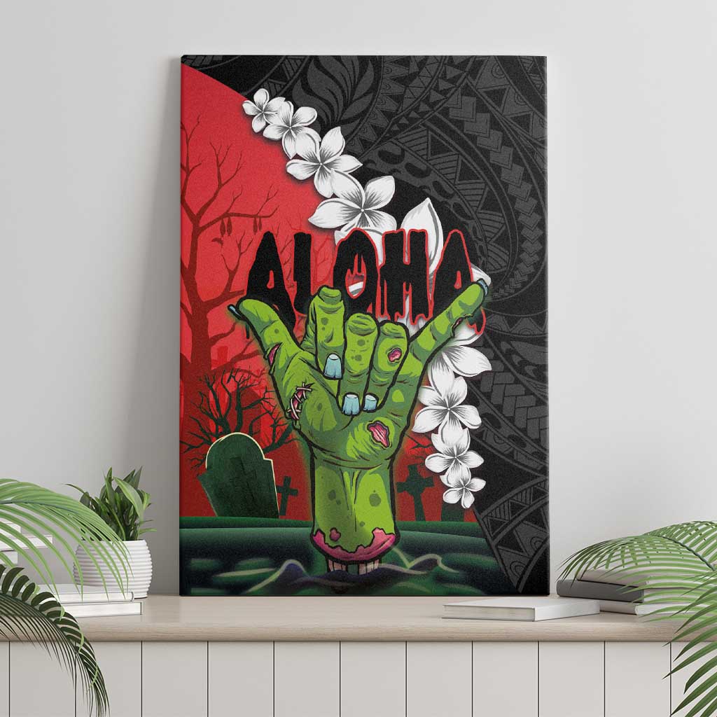 Hawaiian Halloween Canvas Wall Art Horror Shaka Hand with Plumeria and Polynesian Tattoo Blood Color LT03 - Polynesian Pride