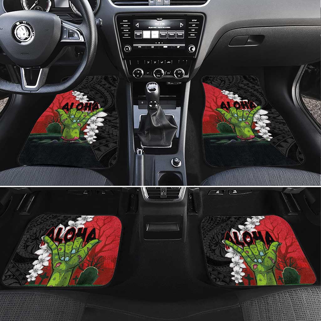 Hawaiian Halloween Car Mats Horror Shaka Hand with Plumeria and Polynesian Tattoo Blood Color LT03 Set 4pcs Red - Polynesian Pride