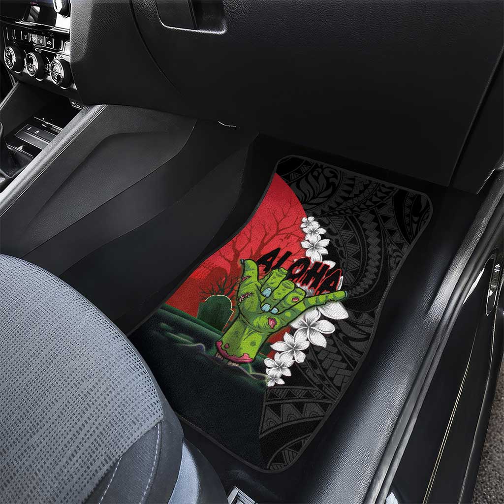 Hawaiian Halloween Car Mats Horror Shaka Hand with Plumeria and Polynesian Tattoo Blood Color LT03 - Polynesian Pride