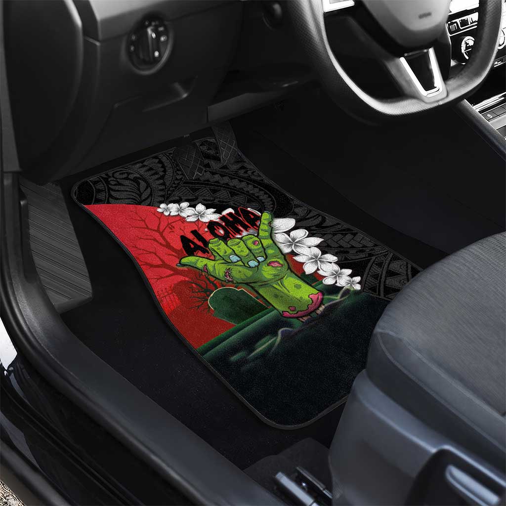 Hawaiian Halloween Car Mats Horror Shaka Hand with Plumeria and Polynesian Tattoo Blood Color LT03 - Polynesian Pride