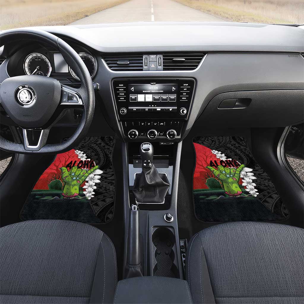 Hawaiian Halloween Car Mats Horror Shaka Hand with Plumeria and Polynesian Tattoo Blood Color LT03 Set 2pcs - Front Red - Polynesian Pride