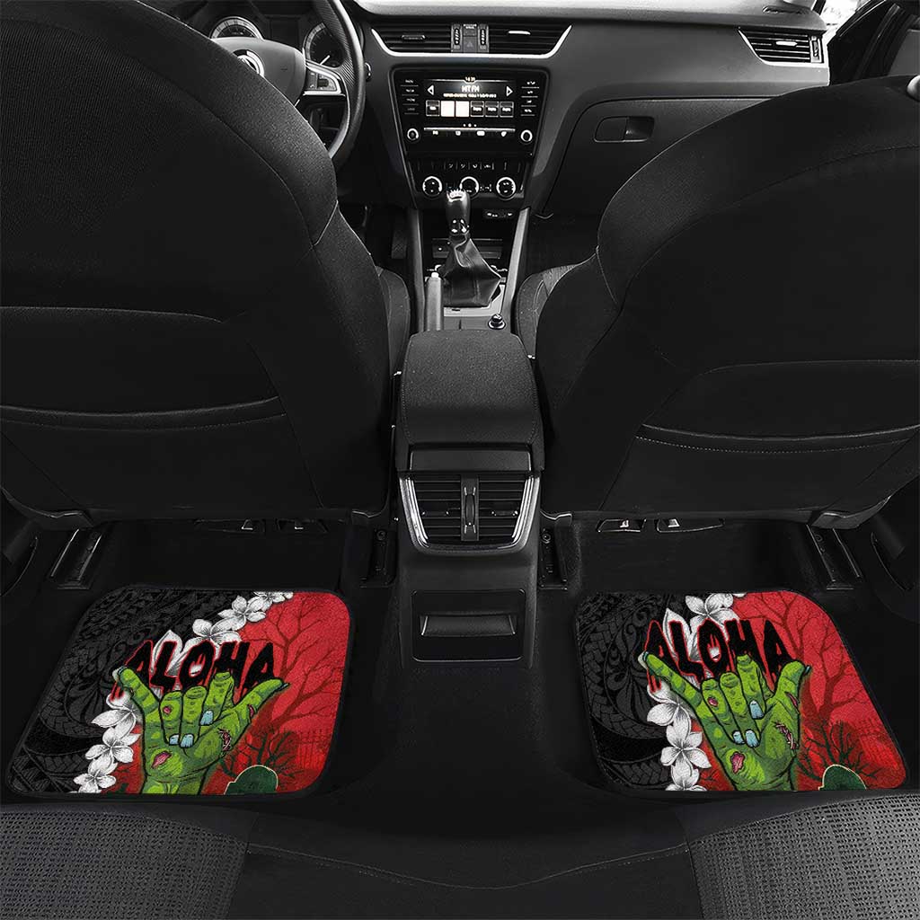 Hawaiian Halloween Car Mats Horror Shaka Hand with Plumeria and Polynesian Tattoo Blood Color LT03 Set 2pcs - Back Red - Polynesian Pride