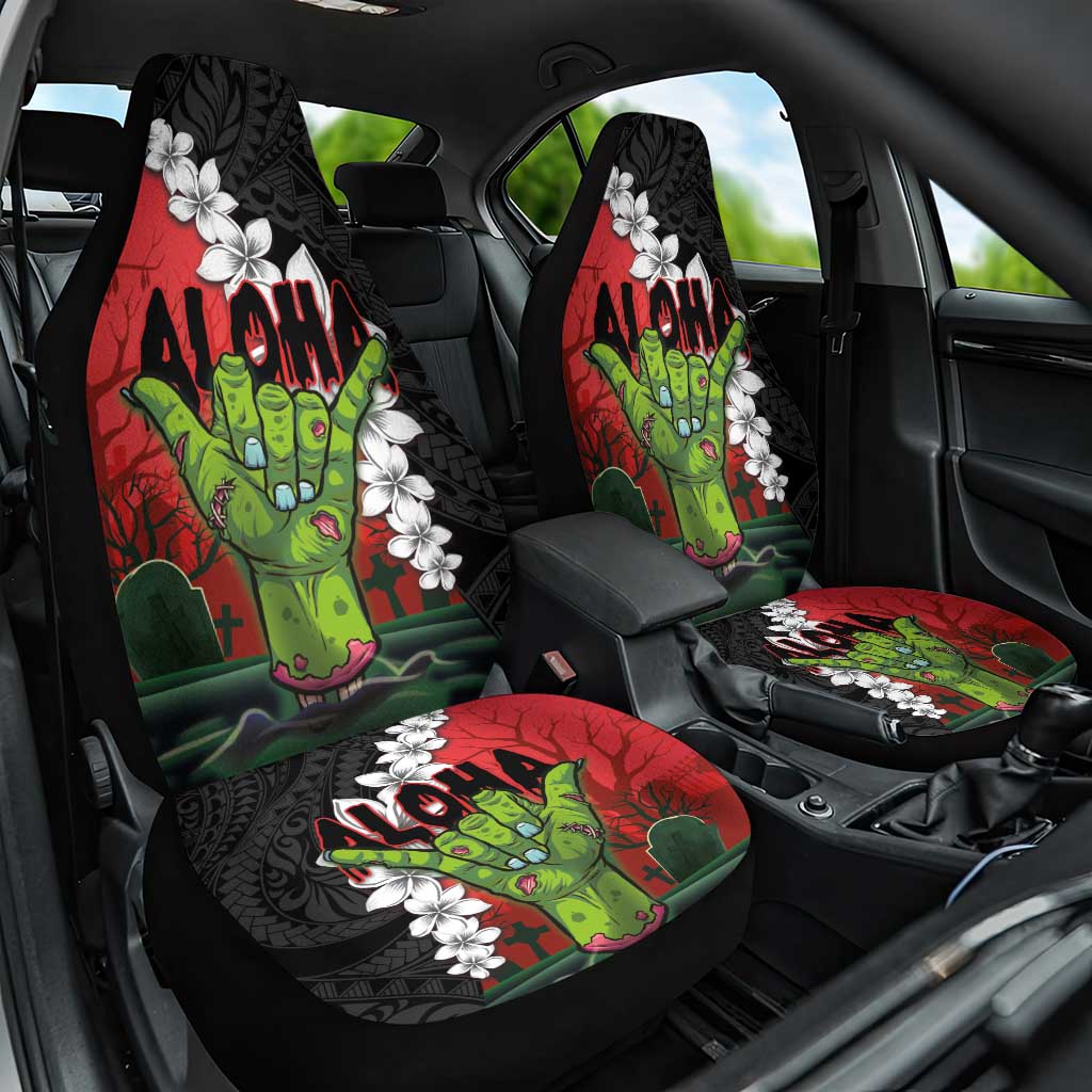 Hawaiian Halloween Car Seat Cover Horror Shaka Hand with Plumeria and Polynesian Tattoo Blood Color LT03 One Size Red - Polynesian Pride
